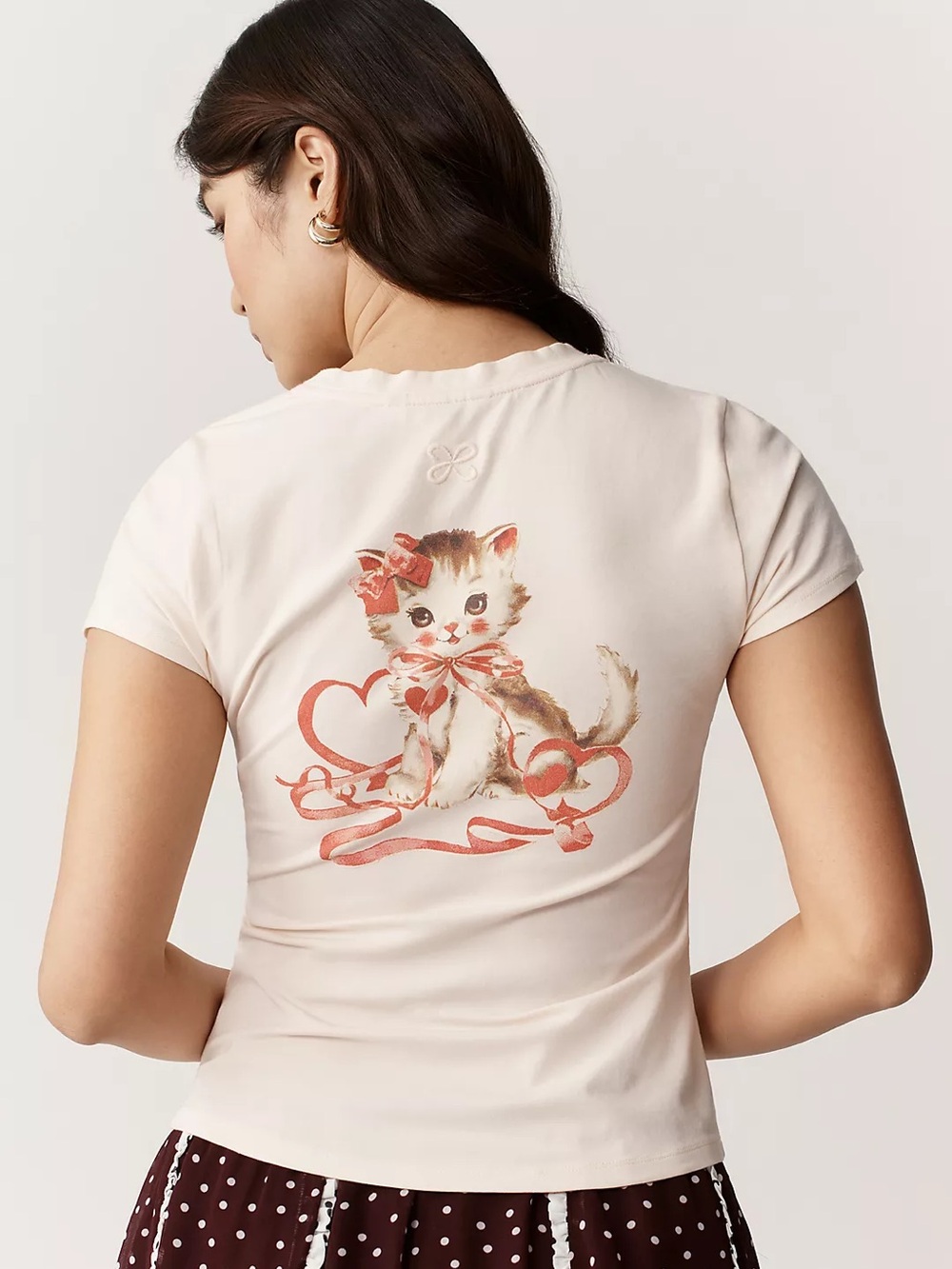 Maeve Anthropologie Jane Tee Ivory Pattern Kitten Cat Graphic Coquette Top XS